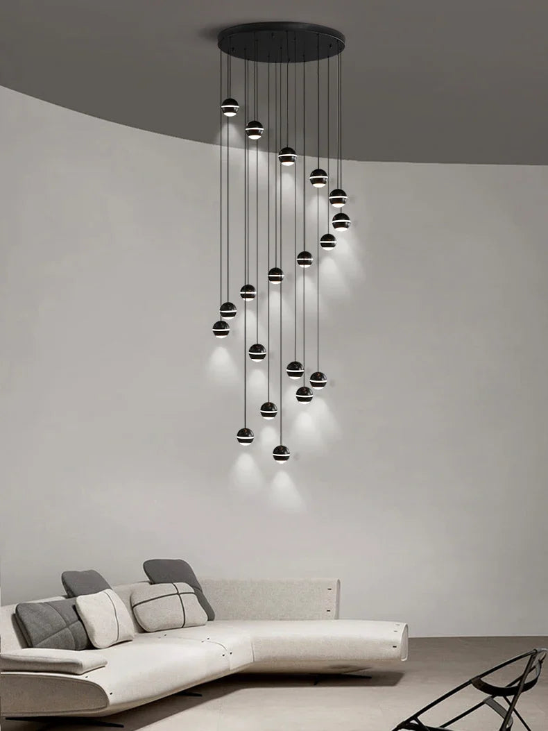 suspension lumineuse moderne sphères noires argentées éclairage led noir argent opaque 10 têtes pendentif