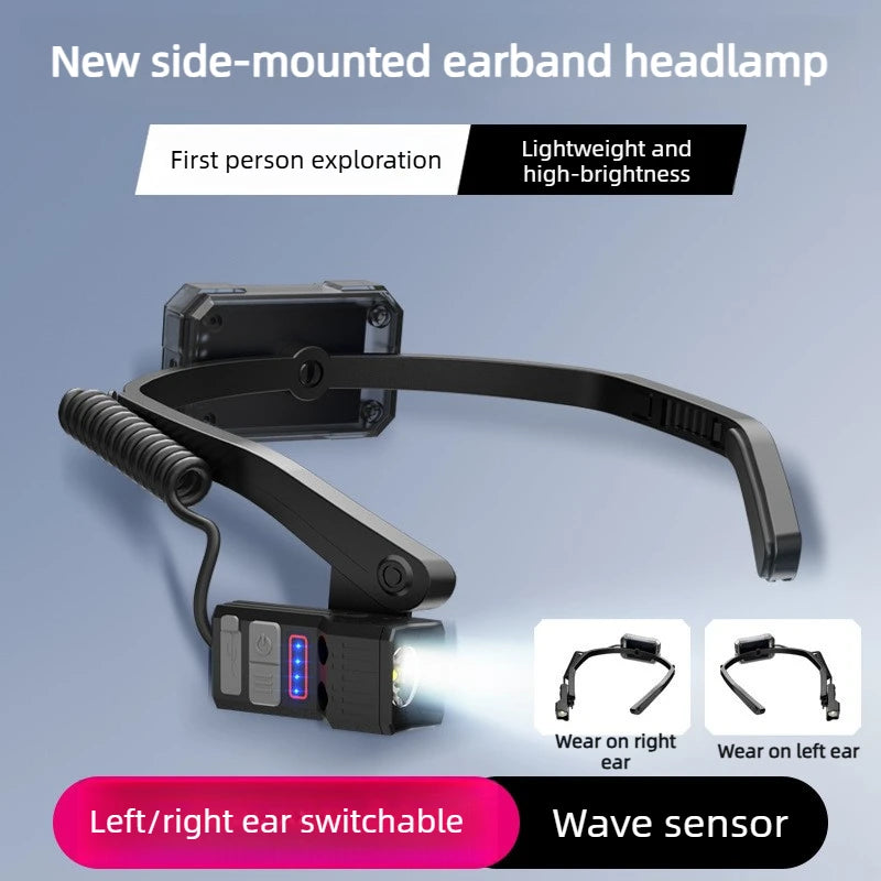lampe frontale rechargeable usb detection intelligente autonomie batterie clips noir moderne