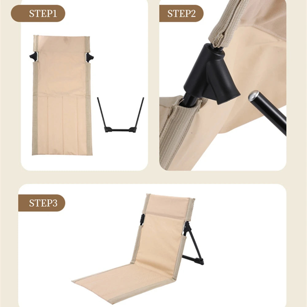chaise pliable moderne métal tissu beige clair minimaliste camping plage extérieure