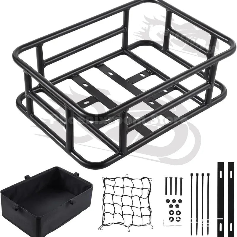 panier vélo noir robuste étanche filet transparent intérieur rembourré acier fixations porte bagage