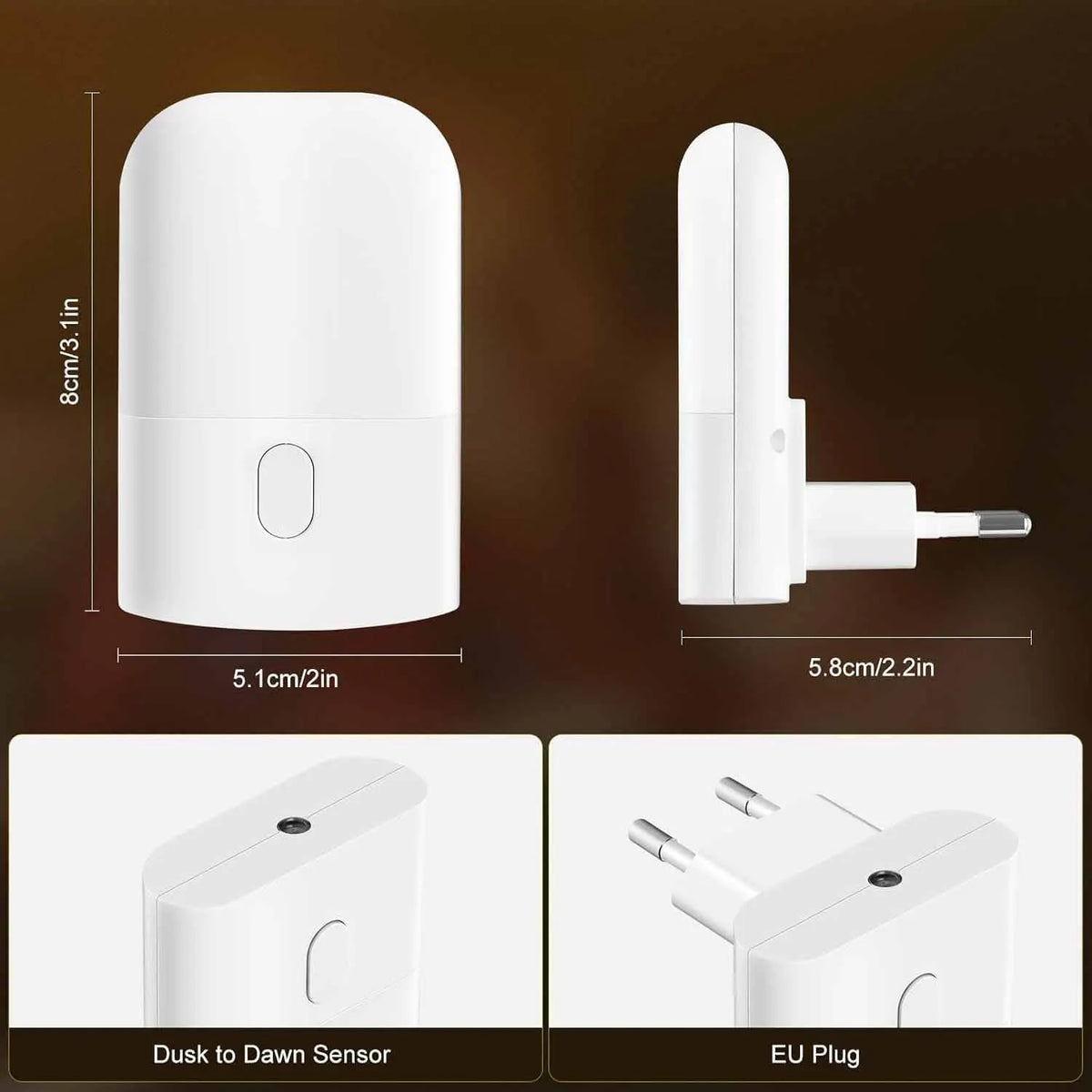 veilleuse nuit led capteur lumière réglable blanc chaud moderne adhésif prise eu sensor dusk