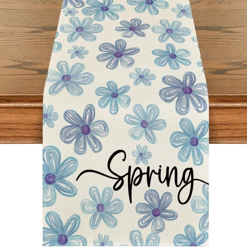 nappe fleurs stylisées printemps couleurs vives bleu rose jaune vert chambre restaurant