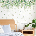 sticker mural adhésif feuilles botanique moderne naturel 71cm 88cm vert aquarelle chambre salon
