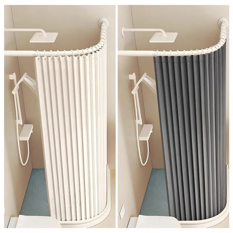 rideau douche pliable rétractable imperméable polyester tufté blanc gris moderne rayures verticales