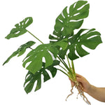 plantes artificielles vertes feuilles larges moderne decoration intérieure feuilles nervures perforations racines apparentes minimaliste