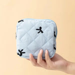 Sac cosmétiques polyestère noir blanc rose bleu cuir mat fermeture glissière poudre compacte brosse