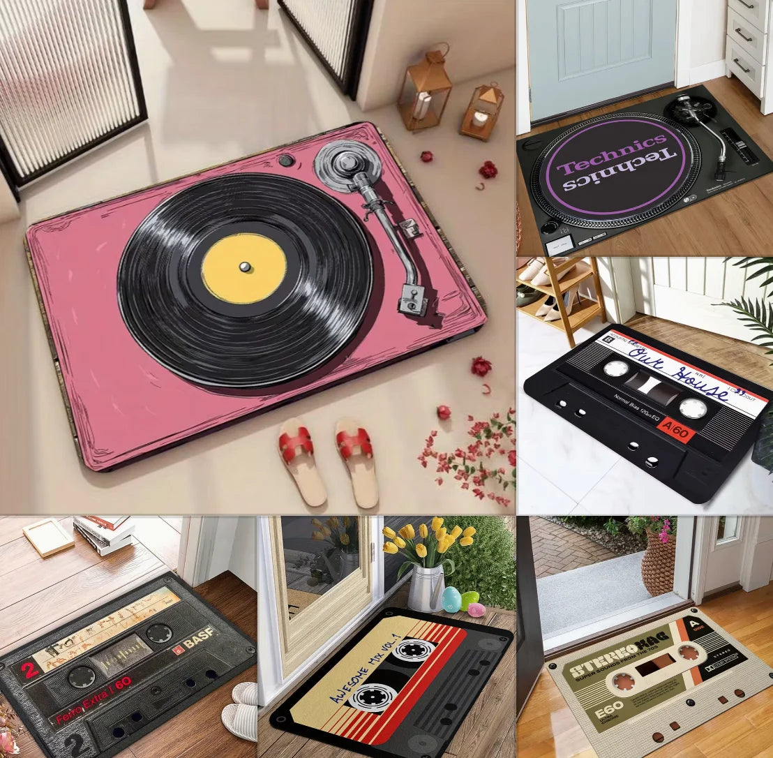 tapis sol vintage rose noir motifs floraux anti dérapant résistant décoloration 80cm 60cm