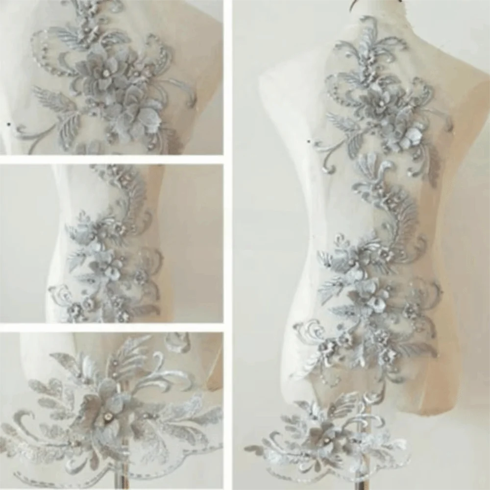 applique textile brodée floral semi transparente rose clair noir baroque