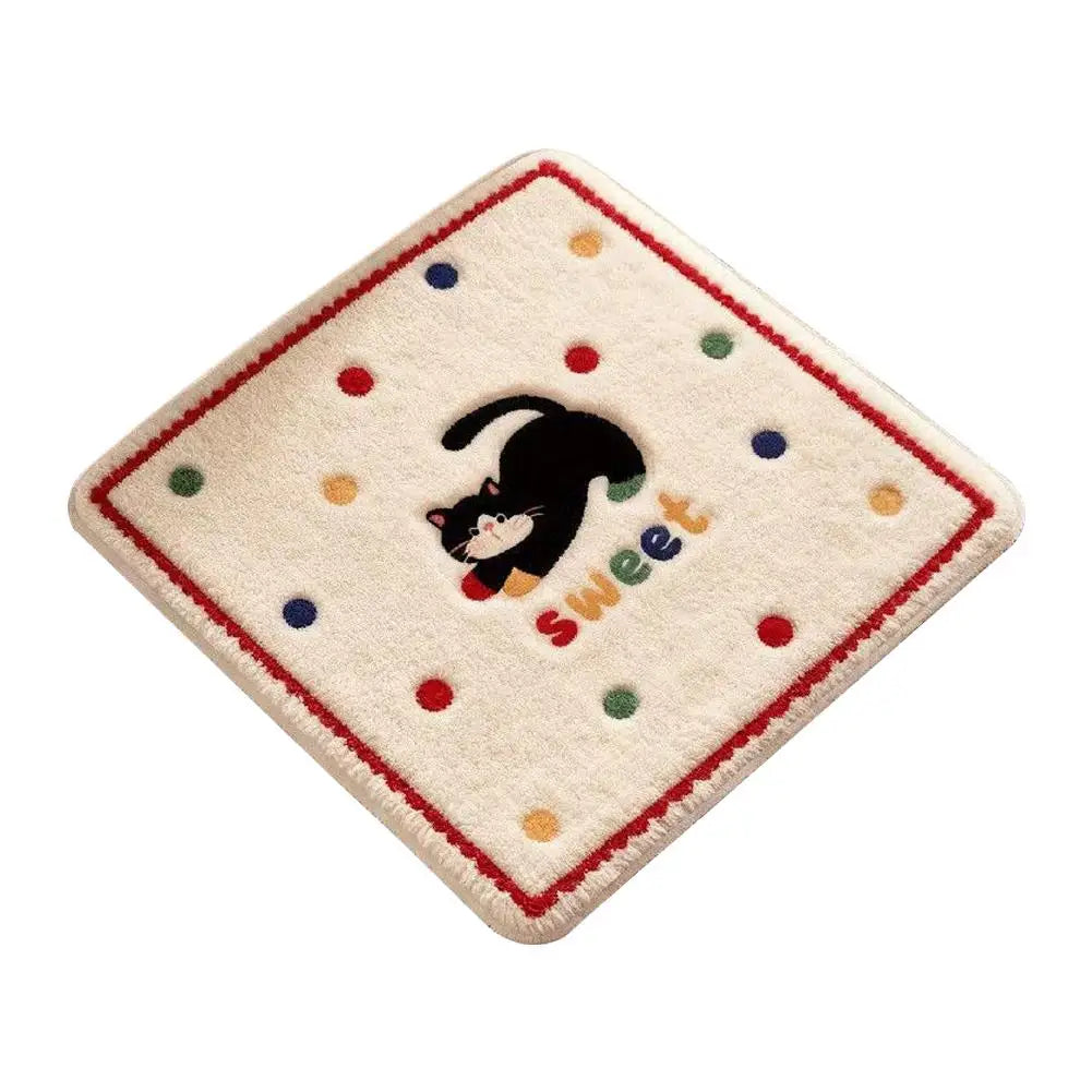 coussin carré doux cartoon chats chiens beige antidérapant fibre polyester lavable
