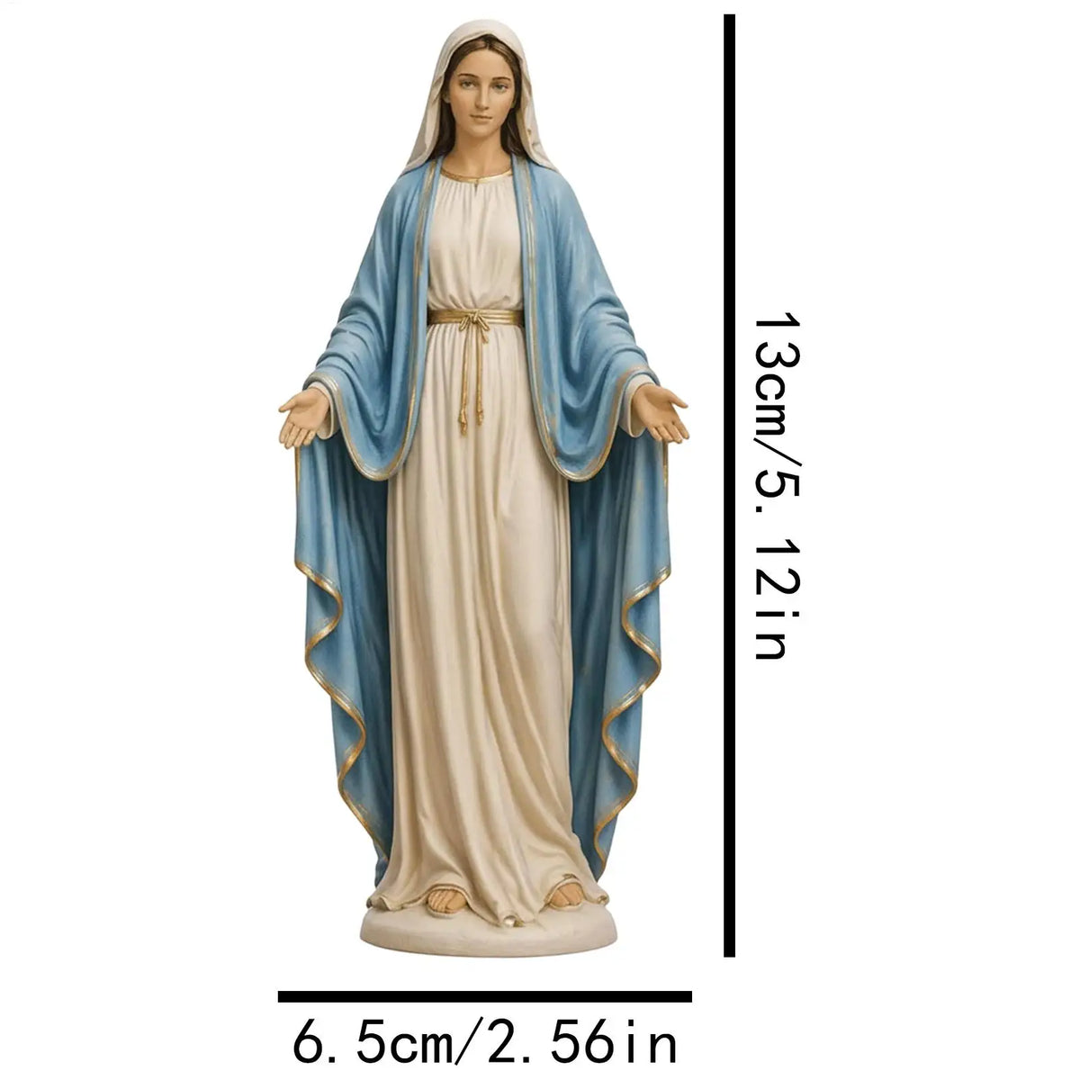 statue vierge marie résine blanche bleu or religieuse classique décoration autel église cathédrale salon