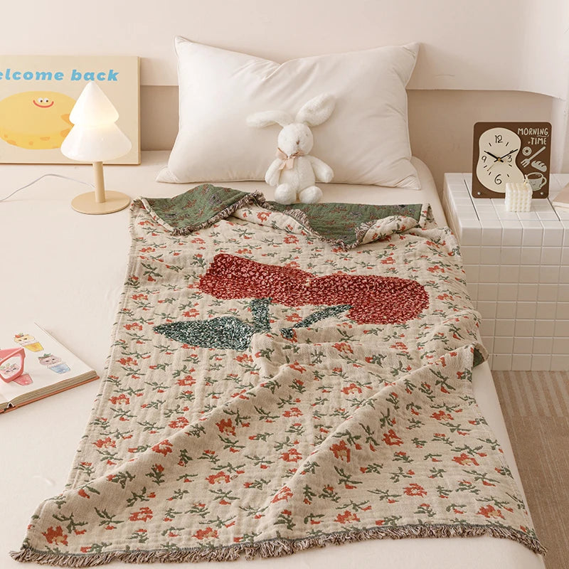 couverture coton animaux motifs douce bébé enfant jacquard absorbante multifacteurs rose gris blanc
