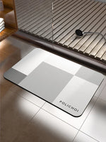 tapis bain moderne carreaux géométriques gris clair gris foncé beige clair vert pastel résistant