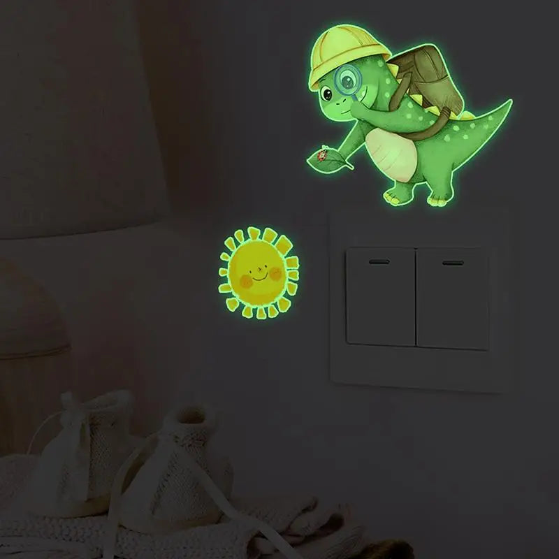 stickers mural lumineux dinosaures palmiers soleil lune étoiles floral cartoon adhésif chambre salon vert