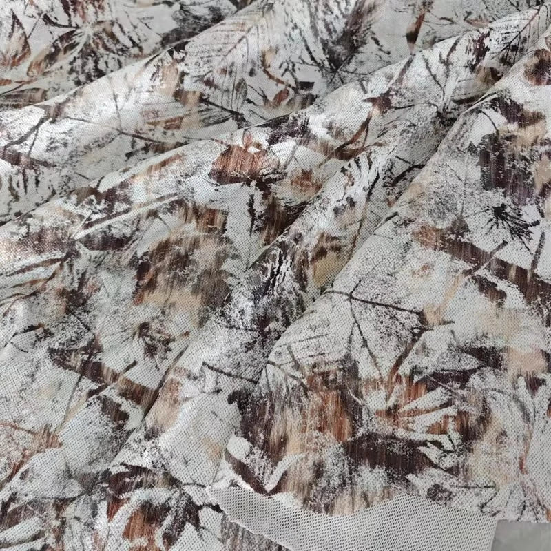 tissu imprimé naturel branches feuilles gris marron beige blanc moderne 100 polyester