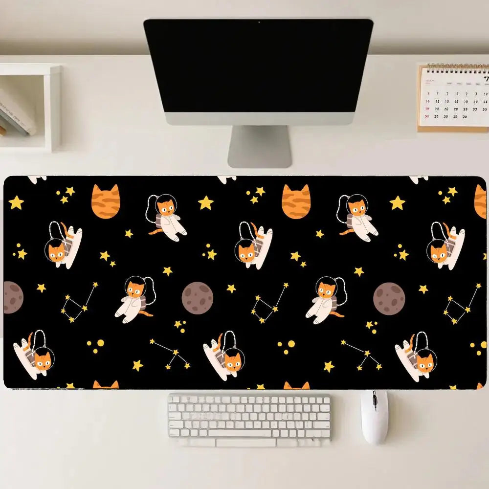 tapis souris gaming extra large noir orange chats étoiles constellation cartoon
