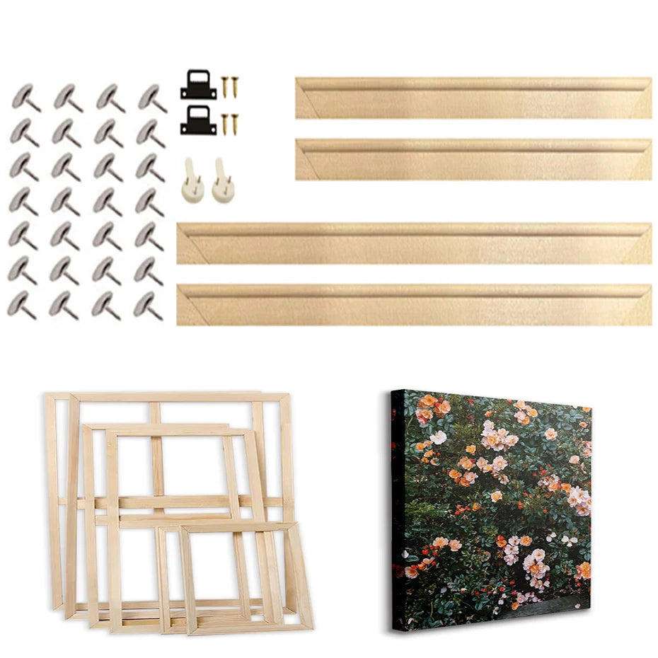 cadre bois naturel toile peinture moderne minimaliste décoration murale intérieur fait main
