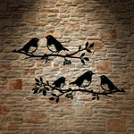 décoration murale métal oiseaux feuilles naturelle rustique fixée vis mur noir