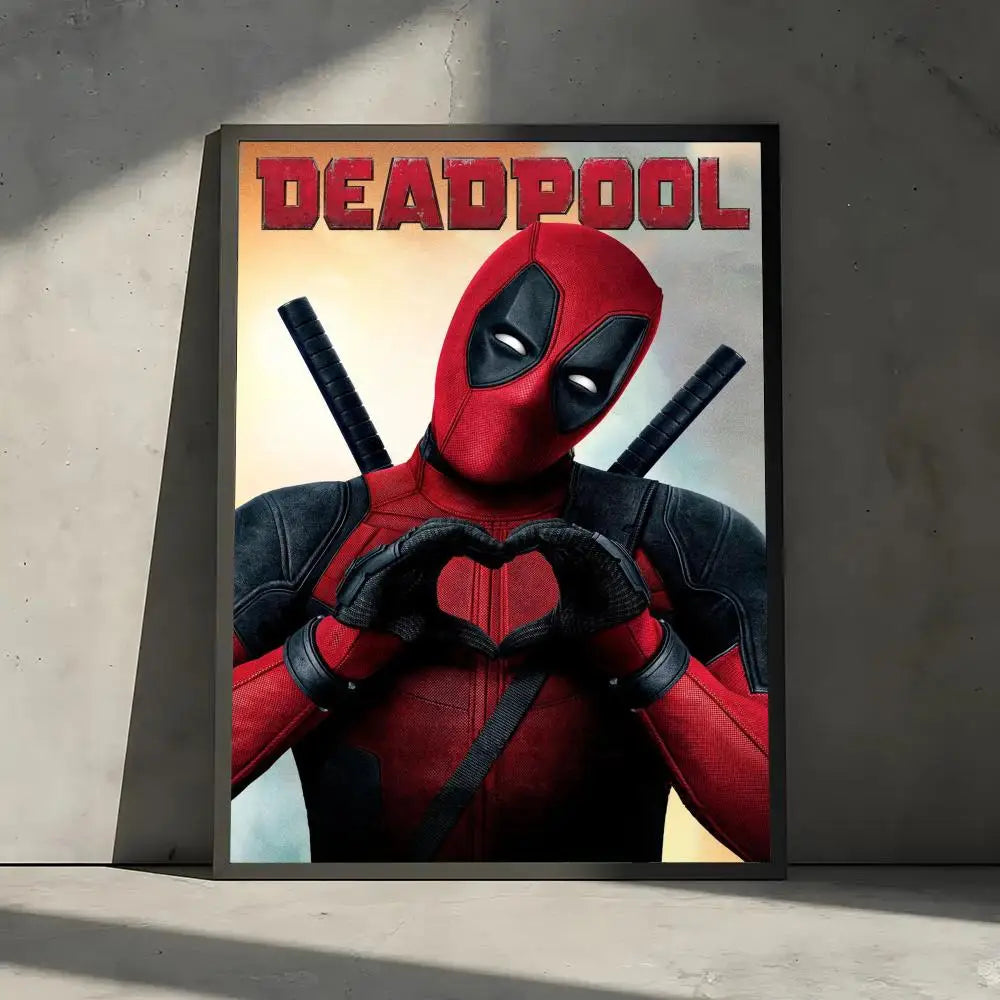 affiches deadpool pop art moderne cadre bois rouge noir gris blanc texture super héros
