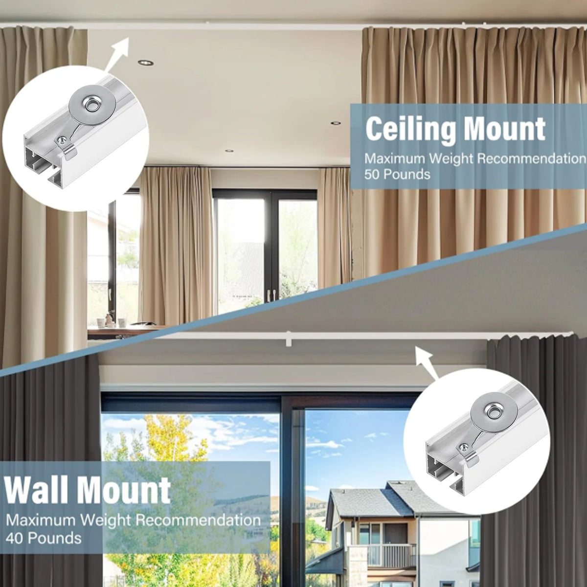 support rotatif rideau argenté moderne fixation mur compatible volet polonais