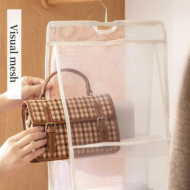 sacs rangement suspendus transparents blancs plaid marron beige anti poussière réutilisables moderne crochets