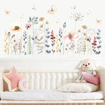 sticker mural floral multicolore illustration adhésif papillon deco maison chambre salon