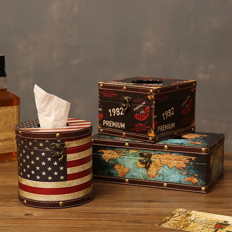 Boîte à mouchoirs vintage en bois couleur bourgogne avec système d'extraction de papier