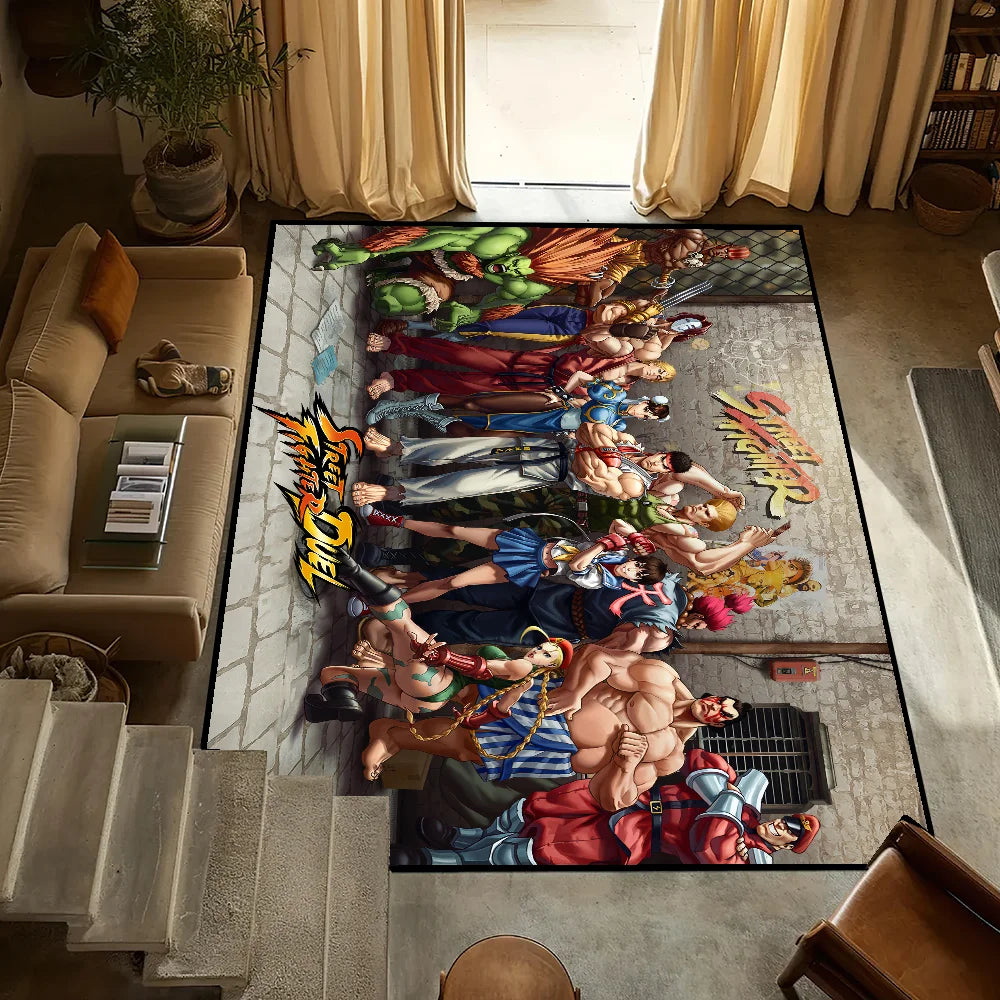 tapis multicolore street fighter personnages duel antidérapant feutre daim salon chambre