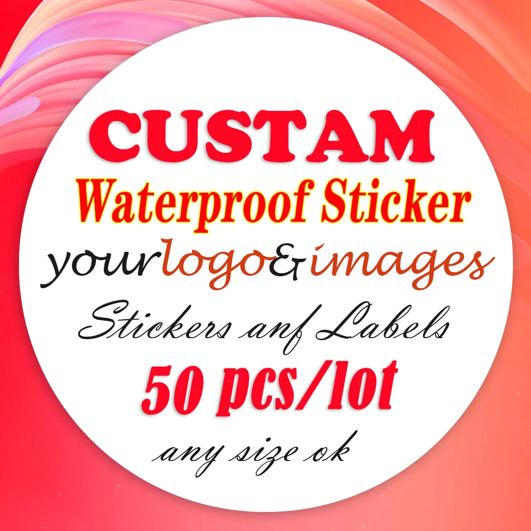 sticker personnalisable adhésif imperméable moderne blanc rose jaune vert bleu noir imprimé brillant 50pcs