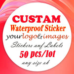 sticker personnalisable adhésif imperméable moderne blanc rose jaune vert bleu noir imprimé brillant 50pcs