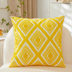 housse coussin carré brodé feuilles stylisées moderne coton polyester beige vert jaune rose fermeture