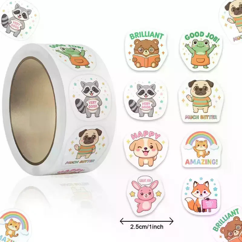 autocollants animaux dessin animé positifs phrases brillant bon travail heureux meilleure carte opaques adhésifs