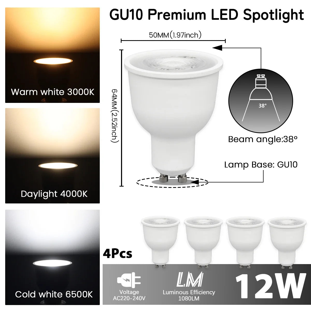 ampoules led blanc modernes gu10 gu11 mr11 35mm 50mm 220v 240v 6000k 3000k