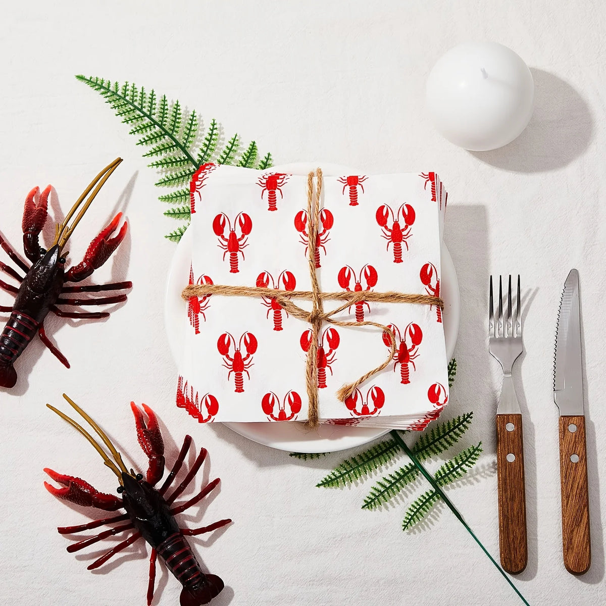 serviettes papier motif homards rouge fond blanc texturé rassemblements été pique niques barbecues pack