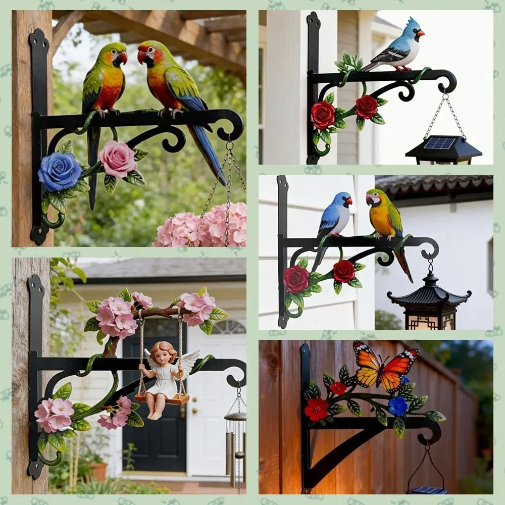 décoration murale oiseaux fleurs artificielles lanterne métal artisanal rustique echangrounoir
