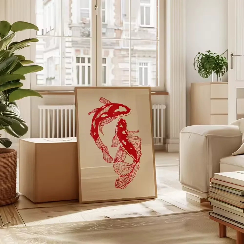 affiche décoration murale poissons stylisés toile opaque minimaliste animal compagnie sans cadre chambre salon