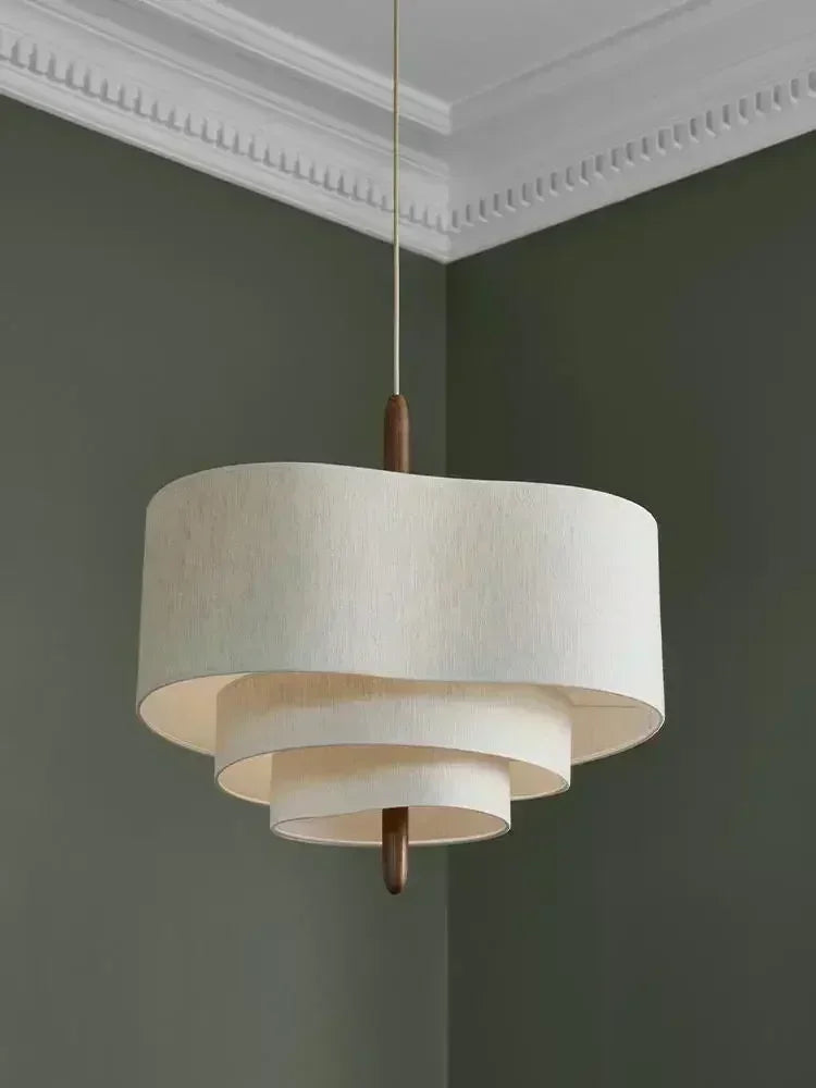 lampe suspendue moderne beige clair chaîne métallique tissu opacité salon chambre cuisine