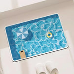 tapis bain moderne motif piscine bleu blanc absorbant rapide séchage décoration salle bain