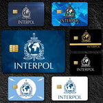 stylo bille bleu interpol logo globe épée carte bancaire