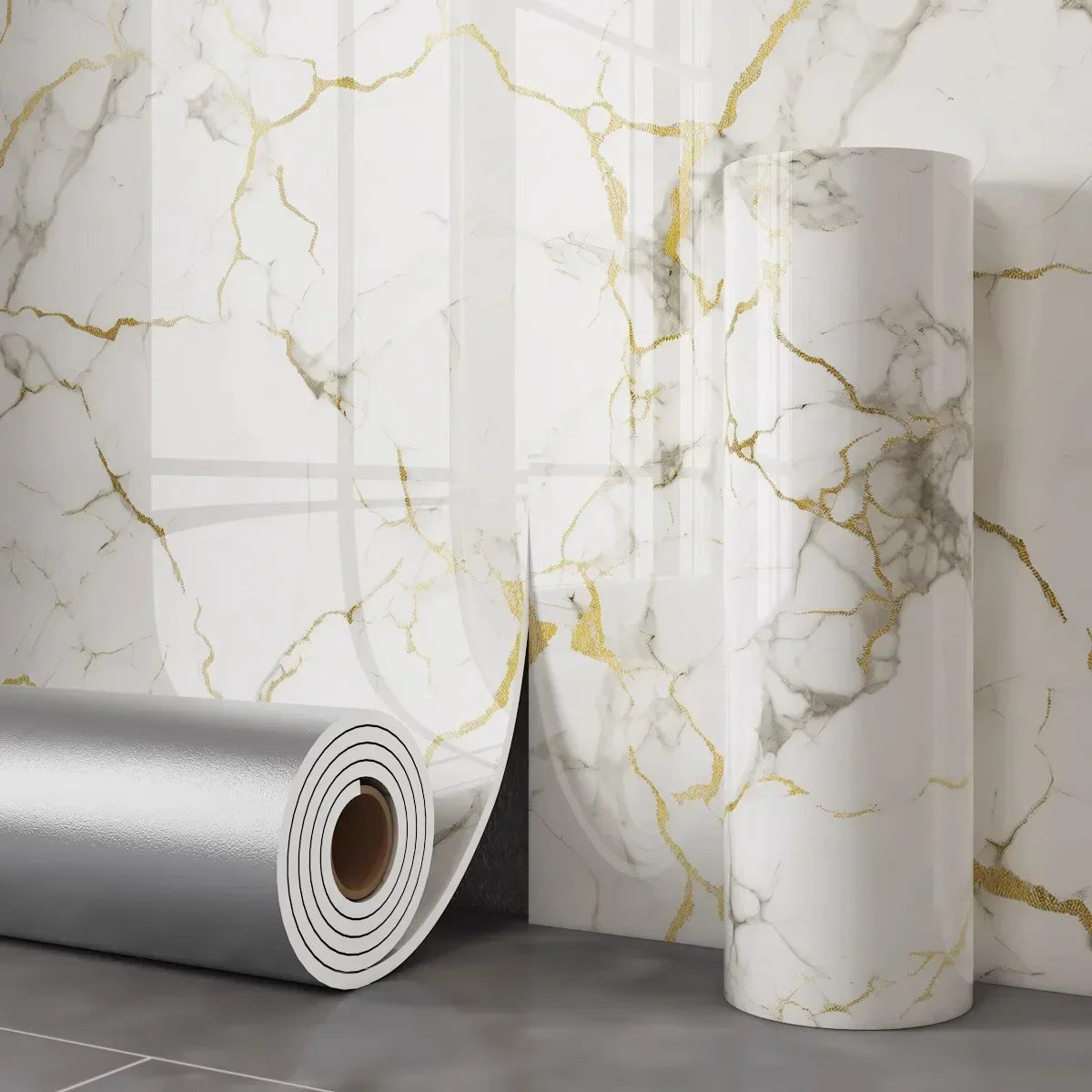 papier peint adhésif vinyle marbré gris blanc effet 3d mur cuisine salle bain