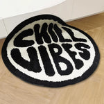 tapis rond polyester chill vibes antidérapant moderne salon chambre noire blanche