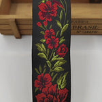 ruban polyester fleurs brodées noir rouge vert 2cm 3.3cm 5cm opacité broderie 5mètres tissu