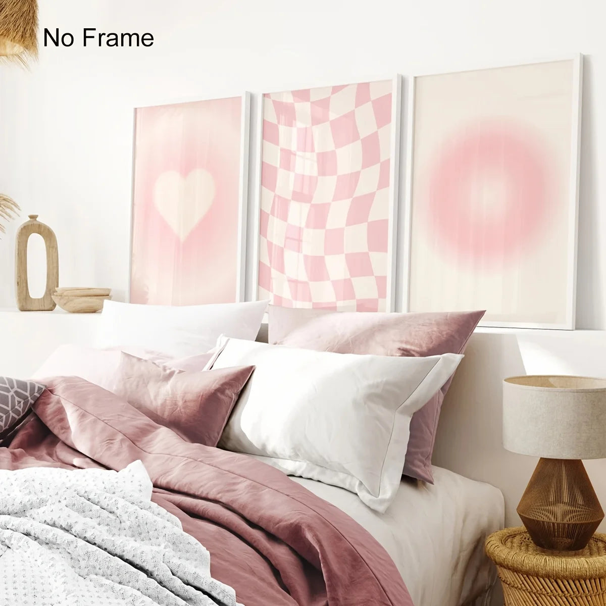 affiches abstraites modernes cœur damier blanc rose toile sans cadre 20x30cm 30x40cm 40x60cm 50x70cm