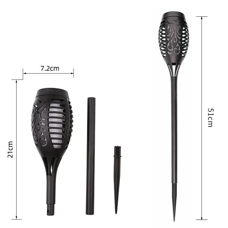 lanterne solaire 12 led flamme noire moderne décoration extérieure jardin patio fixée piquet motifs
