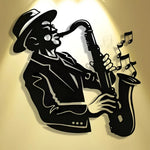 tableau mural noir saxophoniste illustration musicale art populaire décoration salon chambreOpaque 30cmx30cm