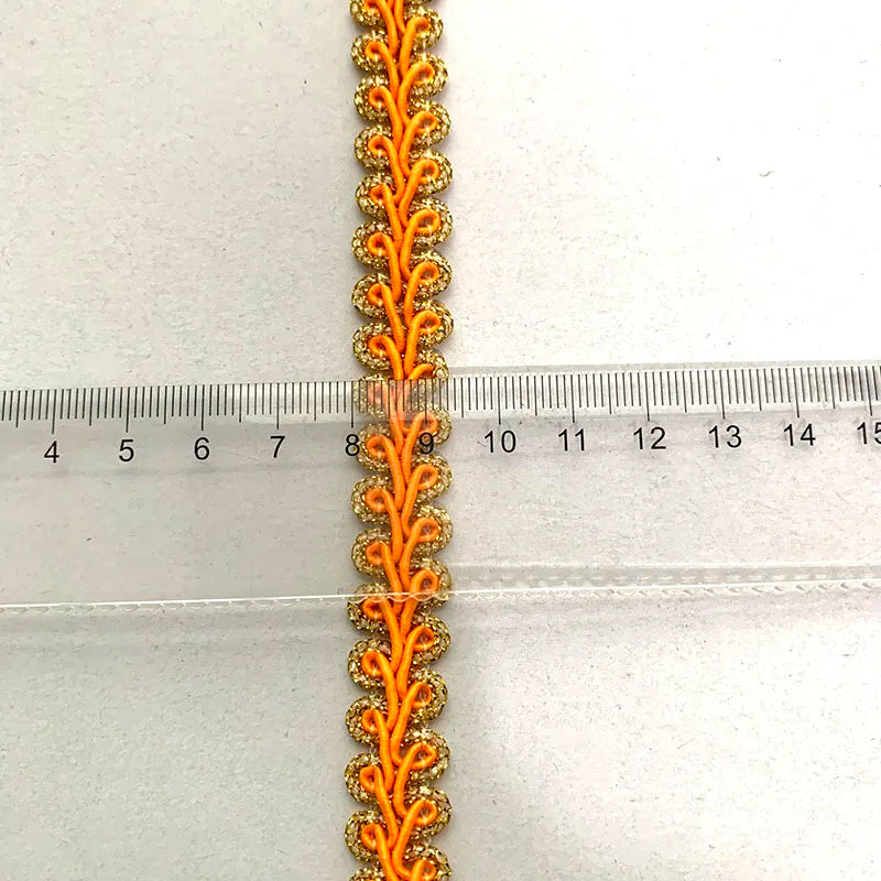 ruban décoratif dentelle polyester 1.4cm large blanc or rouge rose vert orange bleu motif