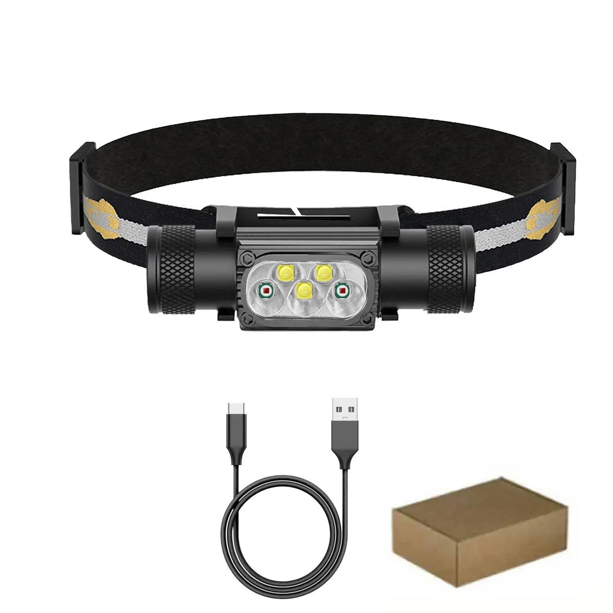 lampe frontale led rechargeable usb camping chasse batterie 18650 rouge blanche fixations différentes modes