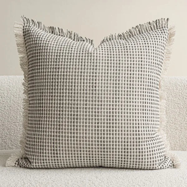 coussins décoratifs modernes motif géométrique beige gris noir rouge polyester
