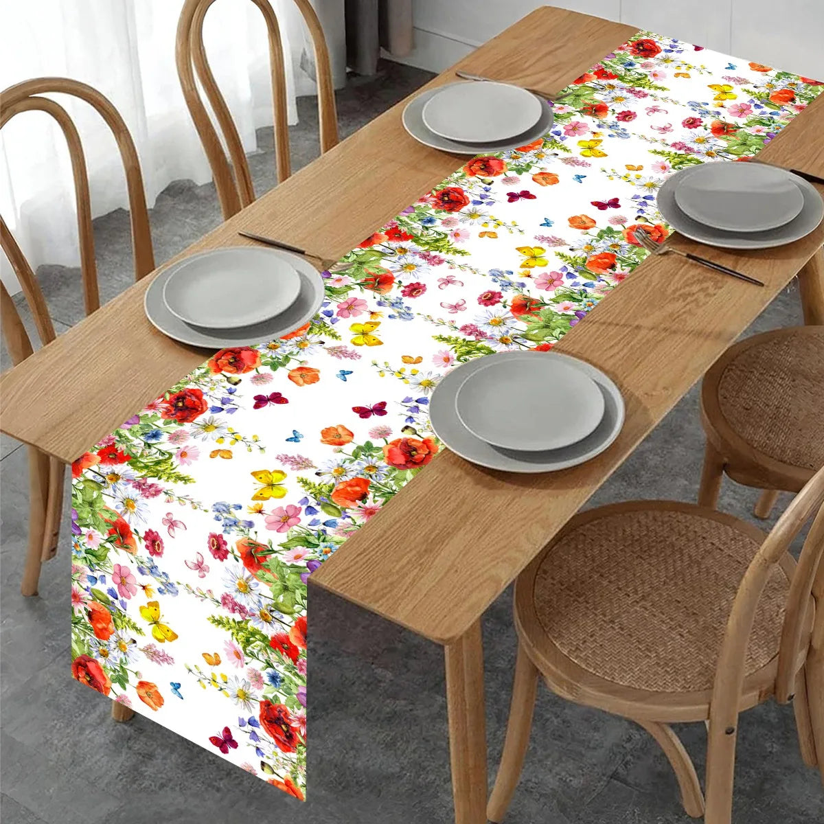 changement saisonnier printemps été chemin table fleurs colorées moderne floral polyester blanc rouge jaune