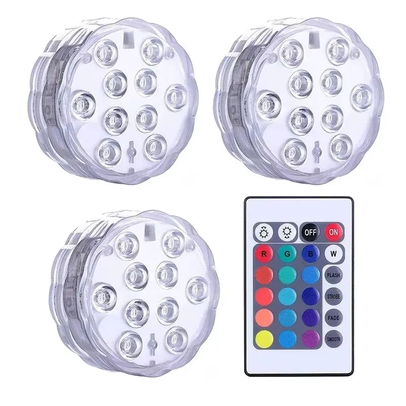 lampe led submersible transparente moderne 12 diodes rgb télécommande ip67 certifiée vde ul rohs