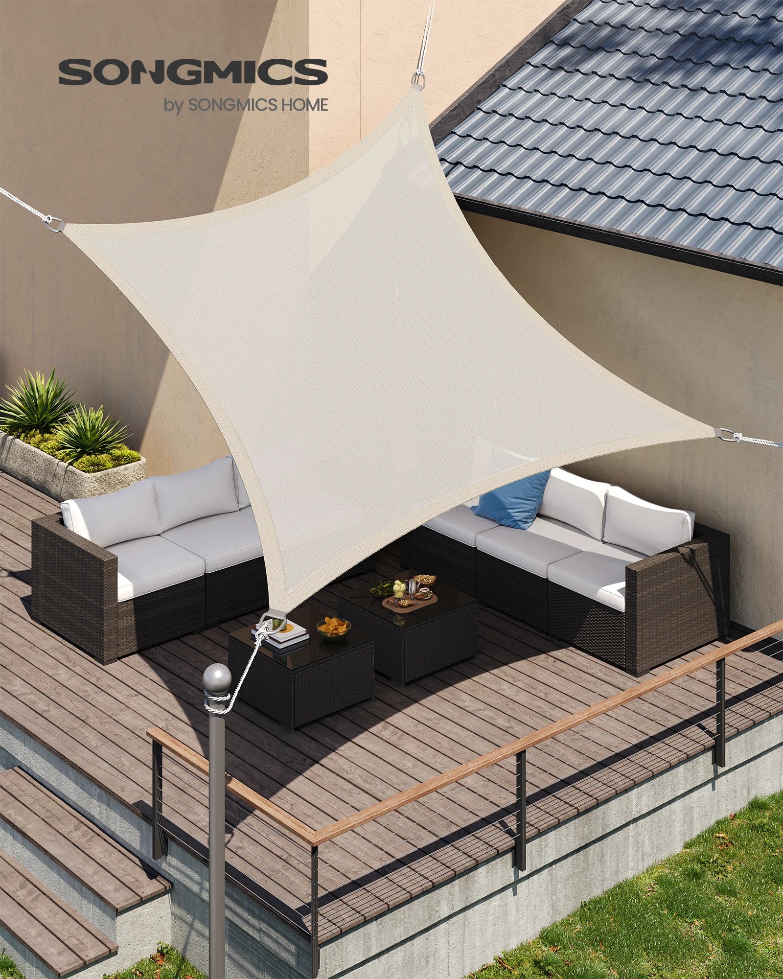 Voile d'ombrage 3x3 m gris anthracite installée sur terrasse